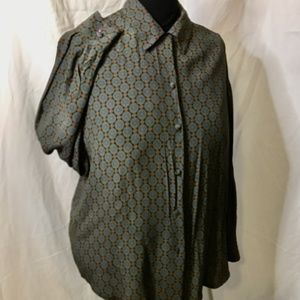 JH Collectible Green/Blue Medallion Pattern Blouse Size 16